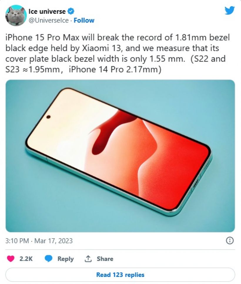 วงในชี้!iPhone 15 Pro Max จะสร้างสถิติบางของขอบจอใหม่