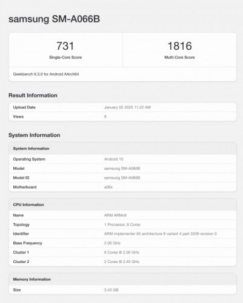 Samsung Galaxy A06 5G โผล่บน Geekbench!